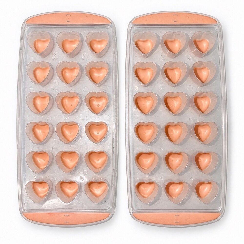 2 Pack Heart Silicone Ice Cube Trays 36 Cavities Lids Candy Chocolate Molds Pink
